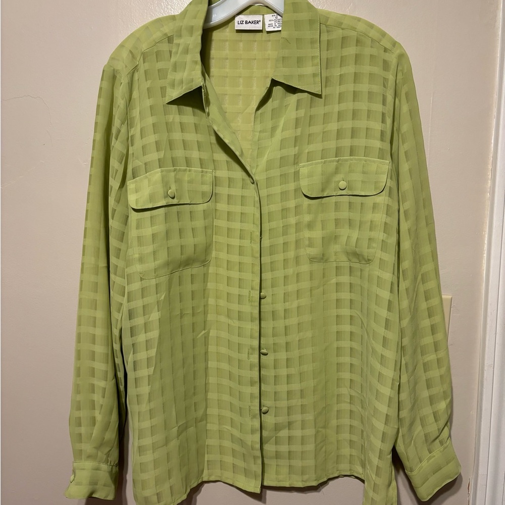 Liz Baker Green Checkered Blouse
